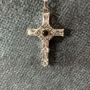 Silver Tone Cross Pendant Necklace with mystical Center Stone - Women Jewelry